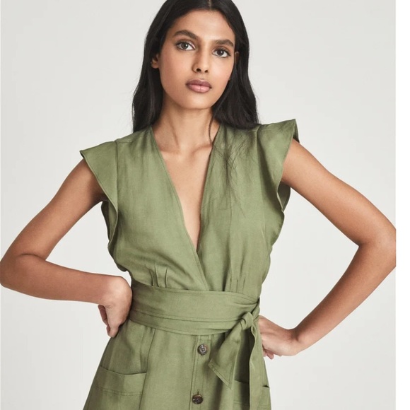 NWT REISS Emma Linen blend midi dress - Picture 4 of 9